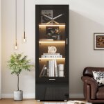 Kodise vitrine noire vitrine haute brillance - avec clairage led - 3 tagres - parfait pour le salon ...