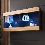Komodee vitrine suspendue horizontal tivoli - wotan noir - 100 x 50 x 29 cm - led bleues