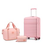 Kono set de 3 valises cabine 55cm rigides abs + pc avec serrure tsa + sac de voyage pliable sport + trousse ...