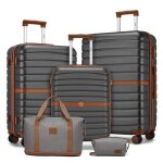 Kono set de 5 valises de voyage (55 / 66 / 76 cm) � 4 roulettes avec serrure + pliable sac de voyage ...