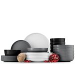 Konsimo service de table complet victo set de vaisselle (24 pices) pour 6 personnes faence gris noir ...