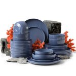 Konsimo service de table complet victo set de vaisselle (24 pices) pour 6 personnes faence mat bleu ...