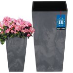 Kotarbau pot de fleurs 170x170x325 mm structure en b�ton carr� avec pot int�rieur gris fonc�