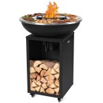 Kotezu barbecue charbon 67cm avec plancha grille centrale 28cm bac � cendres amovible avec roues pour ...