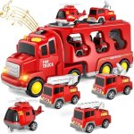 Kukufun camion pompier jouet 5 en 1 camions et voiture de pompiers pour enfants 1 - 6 ans cadeau anniversaire ...
