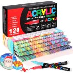 Laconile 120 couleurs feutre acrylique stylos acryliques  pointe pinceau pour le coloriage adulte ?acrylic ...