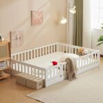 Lalaho - lit enfant avec protection lit � barri�res sommier � lattes en pin sans matelas - 200x140cm ...