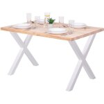 Lamo manufaktur table  manger industrielle en bois massif - 120x80x76cm - frne svre - pieds mtal ...