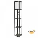 Lampadaire en bois - 26 * 26 * 159 cm - pied de lampe - abat - jour en tissu tc - noir - quiienclee