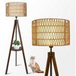 Lampadaire en bois pour le salon lampadaire en rotin avec Étagère et trépied lampadaire boho avec abat ... Lampadaire en bois pour le salon lampadaire en rotin avec Étagère et trépied lampadaire boho avec abat ...