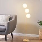 Lampadaire homefire moderne 3xe27 - en m�tal et verre dor� et blanc - 25 x 25 x 150 cm - avec interrupteur ...
