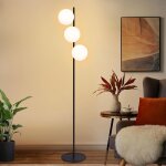 Lampadaire homefire moderne 3xe27 - en m�tal et verre noir et blanc - 25 x 25 x 150 cm - avec interrupteur ...