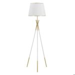 Lampadaire - mauro ferretti - triply - m�tal blanc et dor� - abat?jour tissu blanc bords dor�s - �61 ...