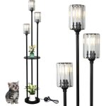 Lampadaire moderne salon lampadaire noir 3 flammes avec etagre lampadaire cristal avec abat - jour verre ...