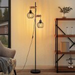 Lampadaire de salon - nettlife - e27 2 flammes - bois massif - abat - jour m�tal - hauteur 152 cm