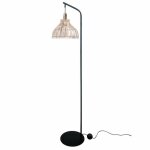 Lampadaire - non spcifi - mtal noir et rotin marron - 40 x 40 x 160 cm - 50 watts - e27