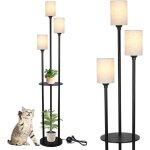 Lampadaire noir moderne avec tagre lampadaire vintage  3 flammes avec abat - jour en lin & interrupteur ...