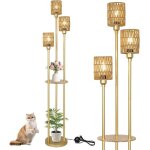 Lampadaire or salon lampadaire en rotin � 3 flammes avec etag�re lampadaire moderne avec abat - jour ...