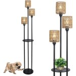 Lampadaire en rotin avec �tag�re - suteo - 3 lumi�res - interrupteur au pied - 168 cm de hauteur - �tag�re ...
