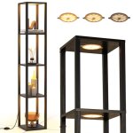 Lampadaire salon en bois 165m costway 4 etag�res 3 lumi�res led variables interrupteur au pied design ...
