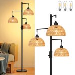 Lampadaire salon rotin boh�me 3 flammesgradation rotative base �paisse design unique pour salon / bureau ...