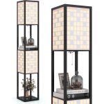Lampadaire salon sur pied 2 �tag�res de stockage en bois costway - 2 abat - jours - e27 sans ampoule ...