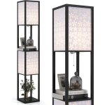 Lampadaire salon sur pied 2 �tag�res de stockage en bois costway - 2 abat - jours - e27 sans ampoule ...