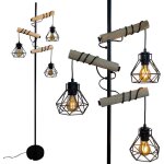 Lampadaire sur pied salon bois avec 3 diamant mtal noir abat - jour sur lampadaireambiant pour salon ...