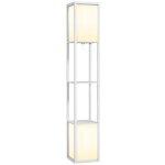 Lampadaire sur pied salon - homcom - tagres - abat - jour en tissu - double clairage - ampoule non ...