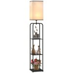 Lampadaire sur pied salon - homcom - tagres - abat - jour en tissu - interrupteur  chanette - pour ...