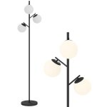 Lampadaire sur pied salon - homcom - en mtal - 3 abat - jours globe blanc verre dpoli 40w -  27 x ...