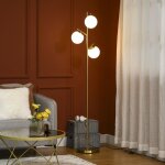 Lampadaire sur pied salon en m�tal avec 3 abat - jours globe blanc verre d�poli 40w � 27 x 169h cm dor� ...