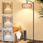 Lampadaire sur pied salon rotin - variateur infini 0 - 100% & 3 tempratures (3000k - 6500k) - tlcommande ...