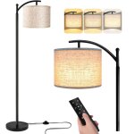 Lampadaire sur pied salon - variateur infini 0 - 100% & 3 couleurs changeantes - abat - jour en lin - ...