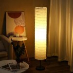 Lampadaire en tissu wabi - sabi 457 lampadaire rond en tissu noir lampe sur pied en fer avec e27 dimmable ...