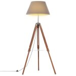 Lampadaire � tr�pied pour salon - lampe sur pied marron miel et gris bois de teck 141 cm