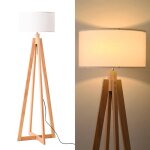 Lampadaire yuna en bois avec abat - jour blanc style nordique �l�gant e27