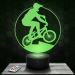Lampe 3d - bmx - accessoire objet cadeau bmx - veilleuse led tactile avec socle au choix et t�l�commande ...