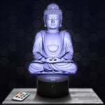 Lampe 3d bouddha - accessoire objet cadeau bouddha - veilleuse led tactile avec socle au choix et tlcommande ...