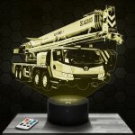 Lampe 3d - camion grue - jouet miniature cadeau camion grue - veilleuse led tactile avec socle au choix ...
