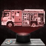 Lampe 3d - camion de pompier allemand - jouet miniature cadeau pompier - veilleuse led tactile avec socle ...