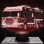 Lampe 3d camion de pompier amricain - jouet miniature cadeau pompier - veilleuse led tactile avec socle ...
