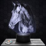 Lampe 3d cheval - jouet figurine cadeau cheval - veilleuse led tactile avec socle au choix et t�l�commande ...
