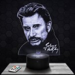 Lampe 3d johnny hallyday - accessoire objet cadeau johnny hallyday - veilleuse led tactile avec socle ...