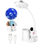 Lampe de bureau led enfant lampe de table sans fil dimmable avec porte - stylo et projection lampe de ...