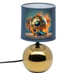 Lampe de chevet - artisanale - bleu et or - abat - jour en coton - pied en cramique - 60w