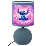 Lampe de chevet - artisanale - boule bleu clair - abat - jour en coton - pied en cramique - 40w