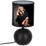 Lampe de chevet - lara fabian - boule noir - abat - jour en coton - pied en cramique - 40w max