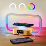 Lampe de chevet avec chargeur sans fil 15w & usb port rgb lampe de bureau en bois 7 couleur