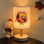 Lampe de chevet motifs de football lampe de chevet 3 couleurs base en bois abat jour rond en lin lampe ...